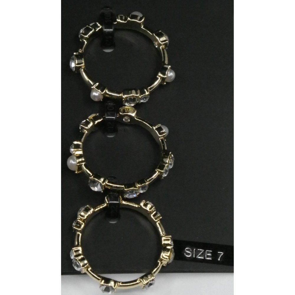 INC Gold-Tone 3-Piece Set: Imitation Pearl & Crystal Stacking Rings - The Epitom - Picture 2 of 2